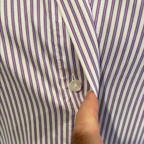 Ann Taylor Shirt Button Down Cuffed Sleeves Striped Tailored Purple Size 14 - Picture 13 of 14